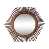 Miroir soleil rotin vintage années 60