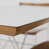 Minimalist Modernist dining set 4 wire chairs with maple wood and matching dining table,1980s