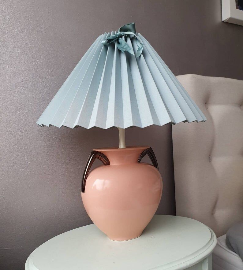 Ceramic lamp with 80s fabric lampshade