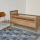 Children's bed in wood and sandblasted rattan from the 1960s.
