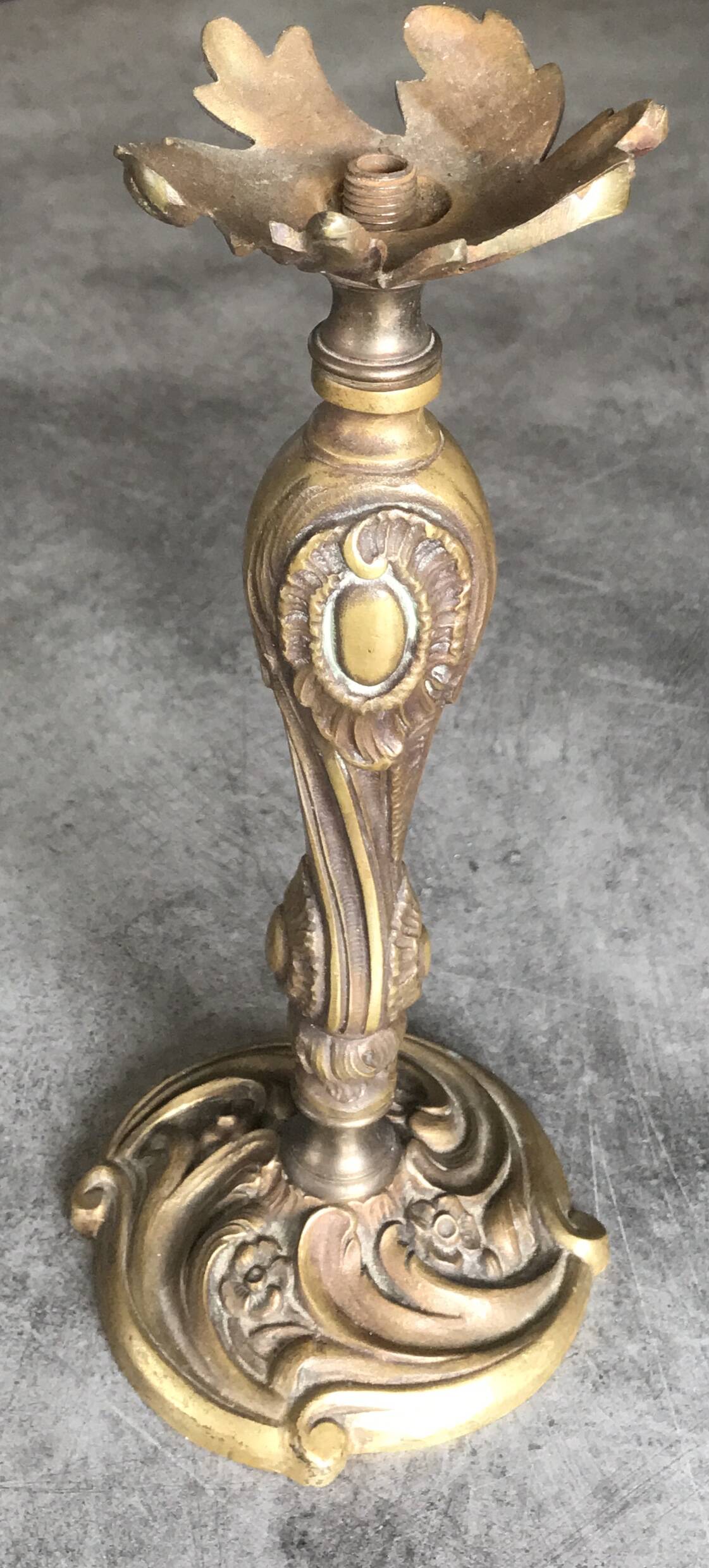 Old gilded bronze lamp base with Louis XV style rocaille decoration