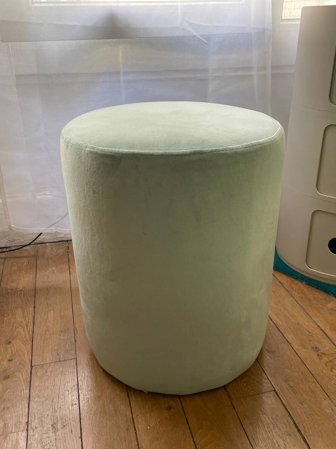 Green velvet footstool