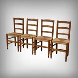 Set of 4 rush-seated chairs in cherry wood – late 19th century
