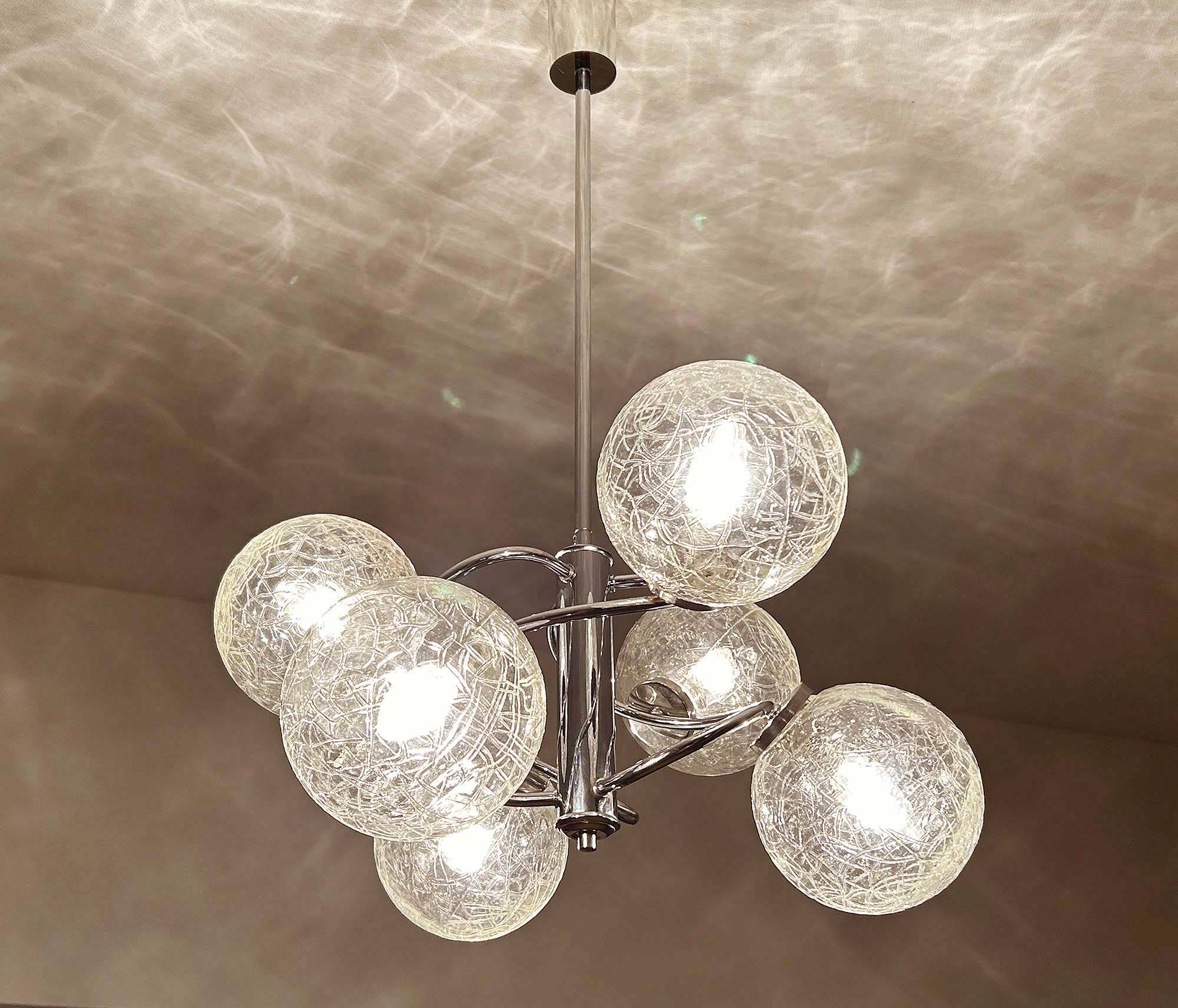 Suspension vintage Space Age en verre et chrome