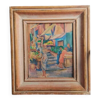 Orientalist painting – View of Algiers – oil on canvas mounted on panel