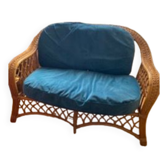 Blue rattan sofa 2 places
