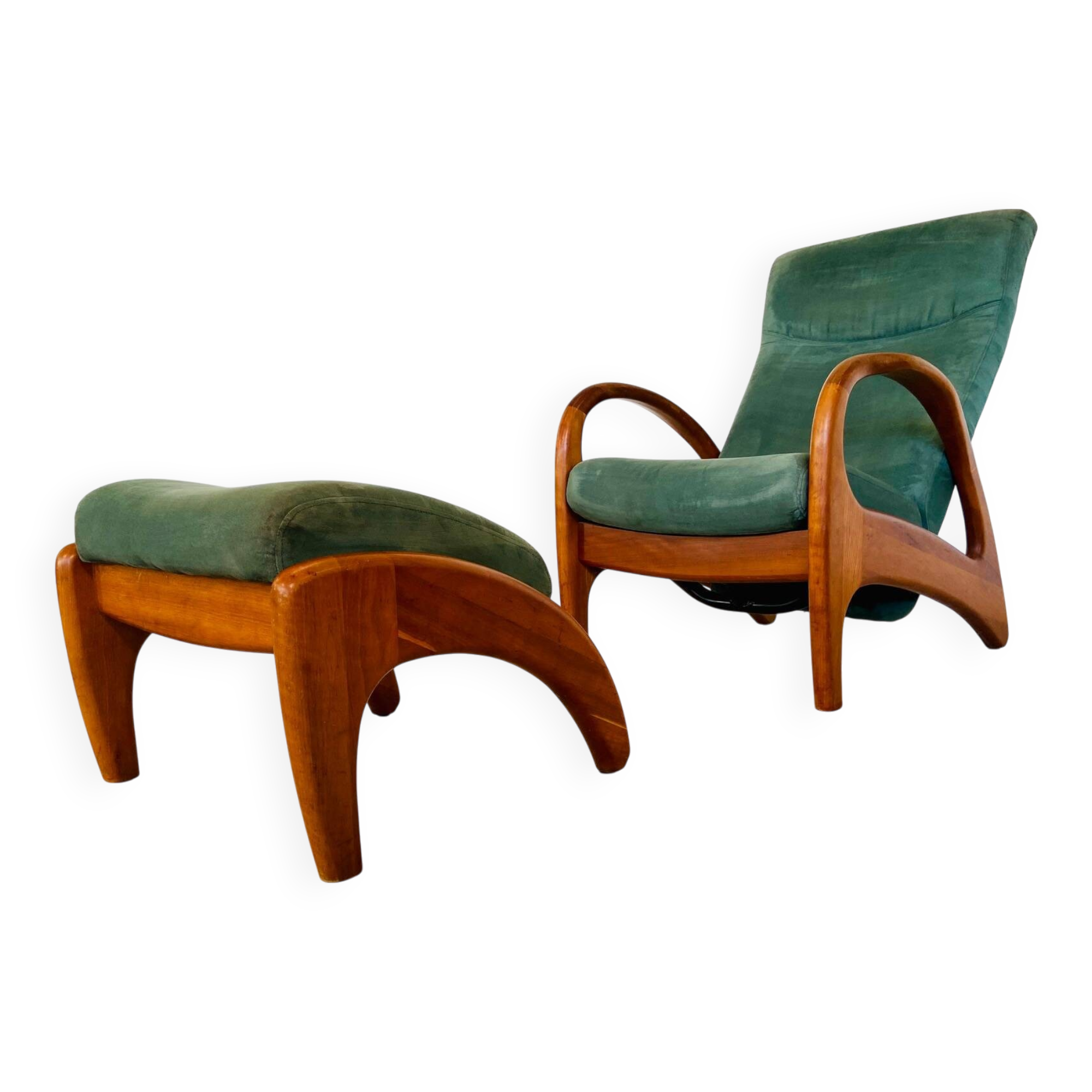 Fauteuil et tabouret vintage danois Holserbro Møbelfabrik en daim vert