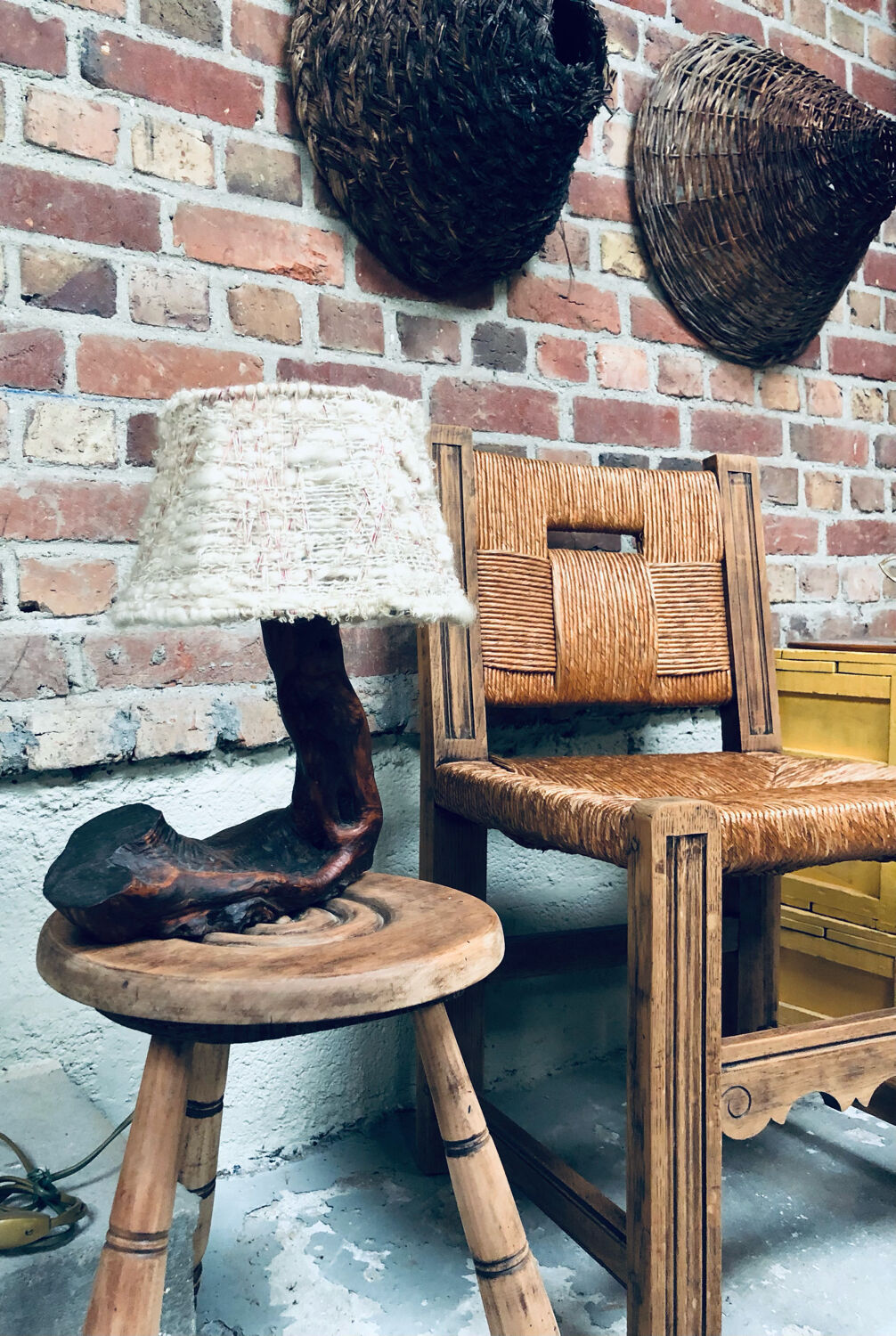 Old straw brutalist chair