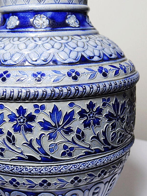 Grand pichet à bière en grès émaillé au sel et étain Allemagne type Westerwald