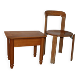 Pair of bedside tables with drawers in solid elm