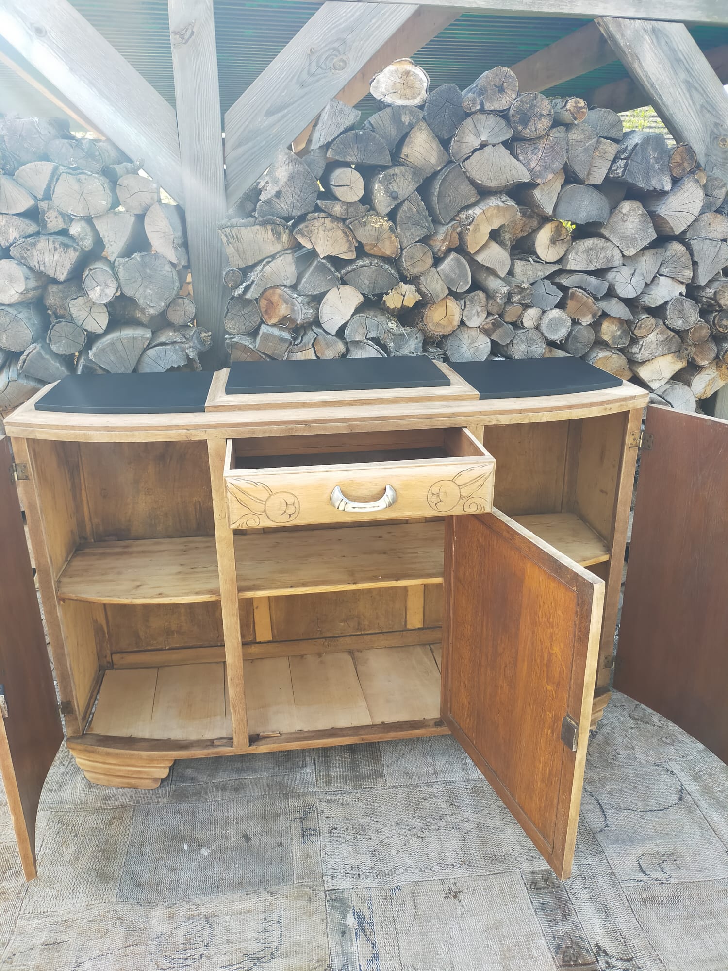 Buffet ancien art déco bois et marbre