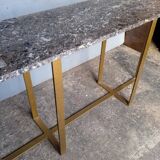 Designer console in gold metal and marble ep 1970