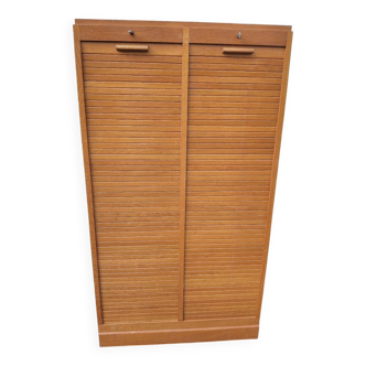 Classeur double à rideaux en bois massif – meuble de métier vintage