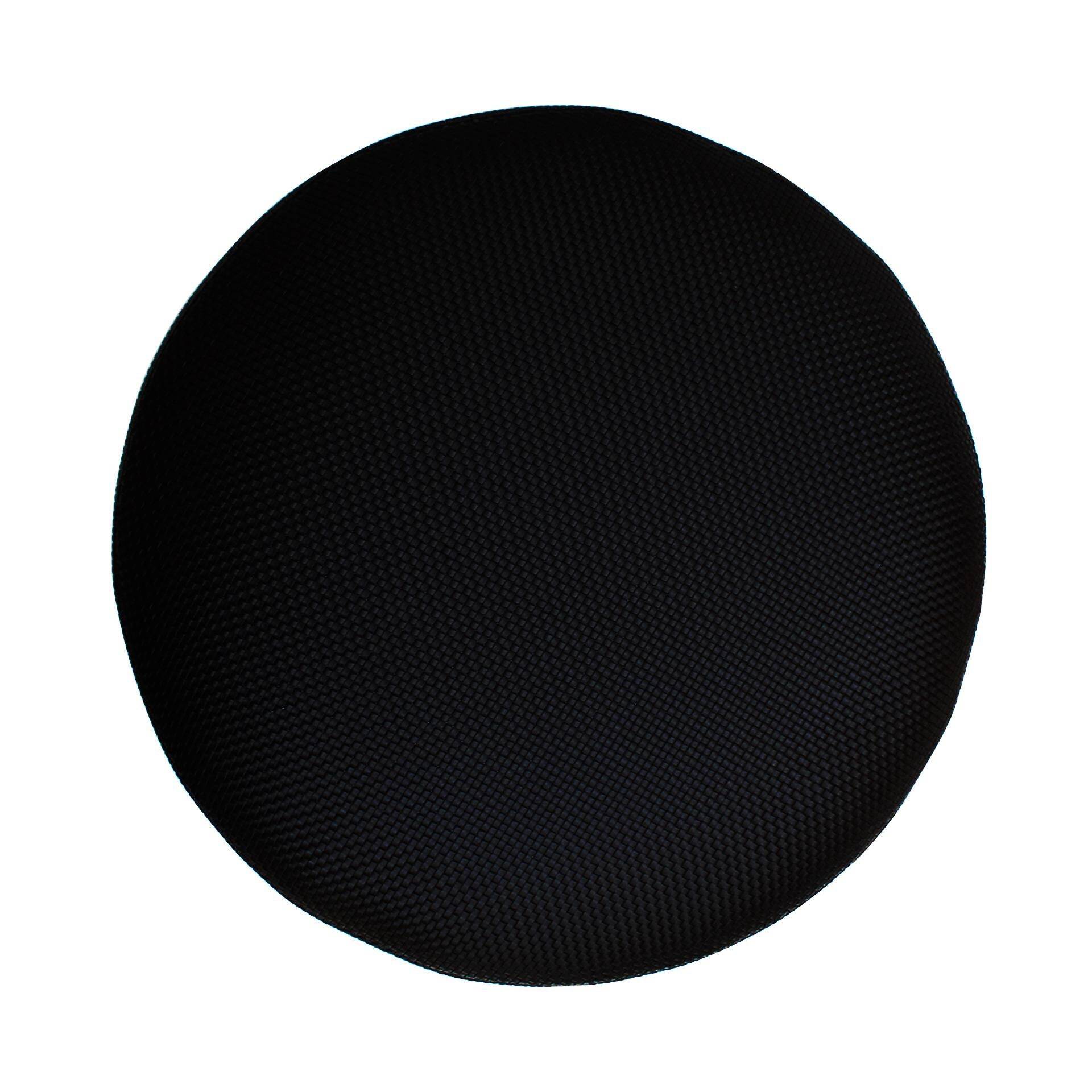 Contemporary LA Design Wood Upholstered In Black Braided Lambskin Circular Pouf