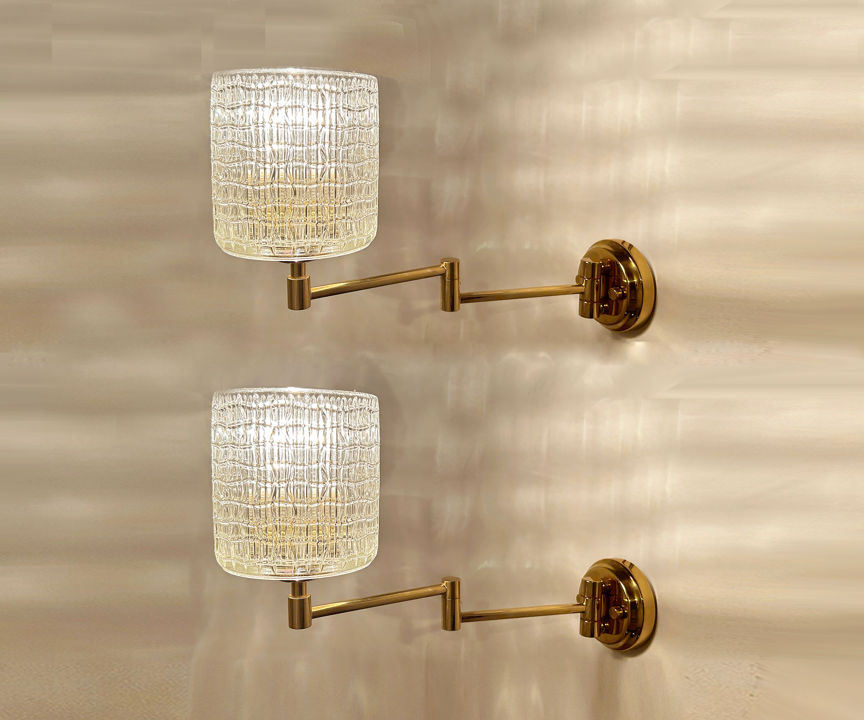 Pair of vintage scandinavian wall lamps 60 years white brass opaline