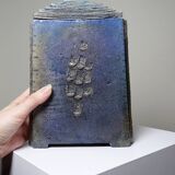 Large triangular raku box, handcrafted, signed, vintage 90s