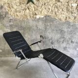 Condor lounge chair or deckchair in black leather - made in France - design 1970