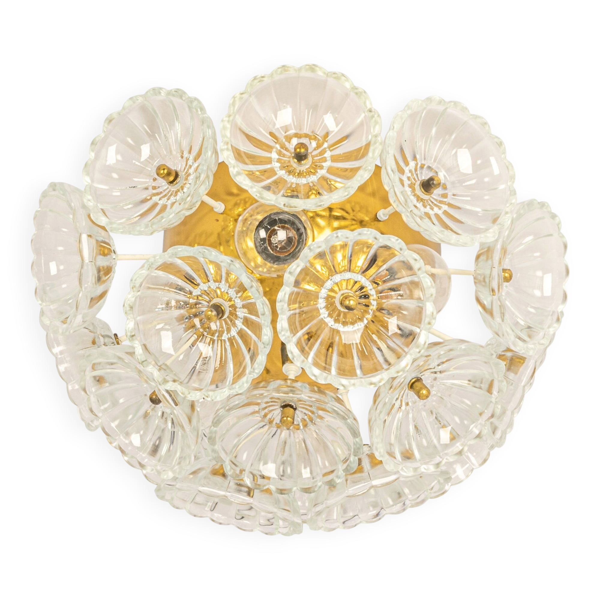 Sputnik ceiling light in floral glass and brass, Germany, 1960s.
