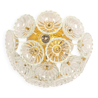 Sputnik ceiling light in floral glass and brass, Germany, 1960s.