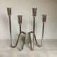 Pair of modernist candle holders silver metal PM Italy