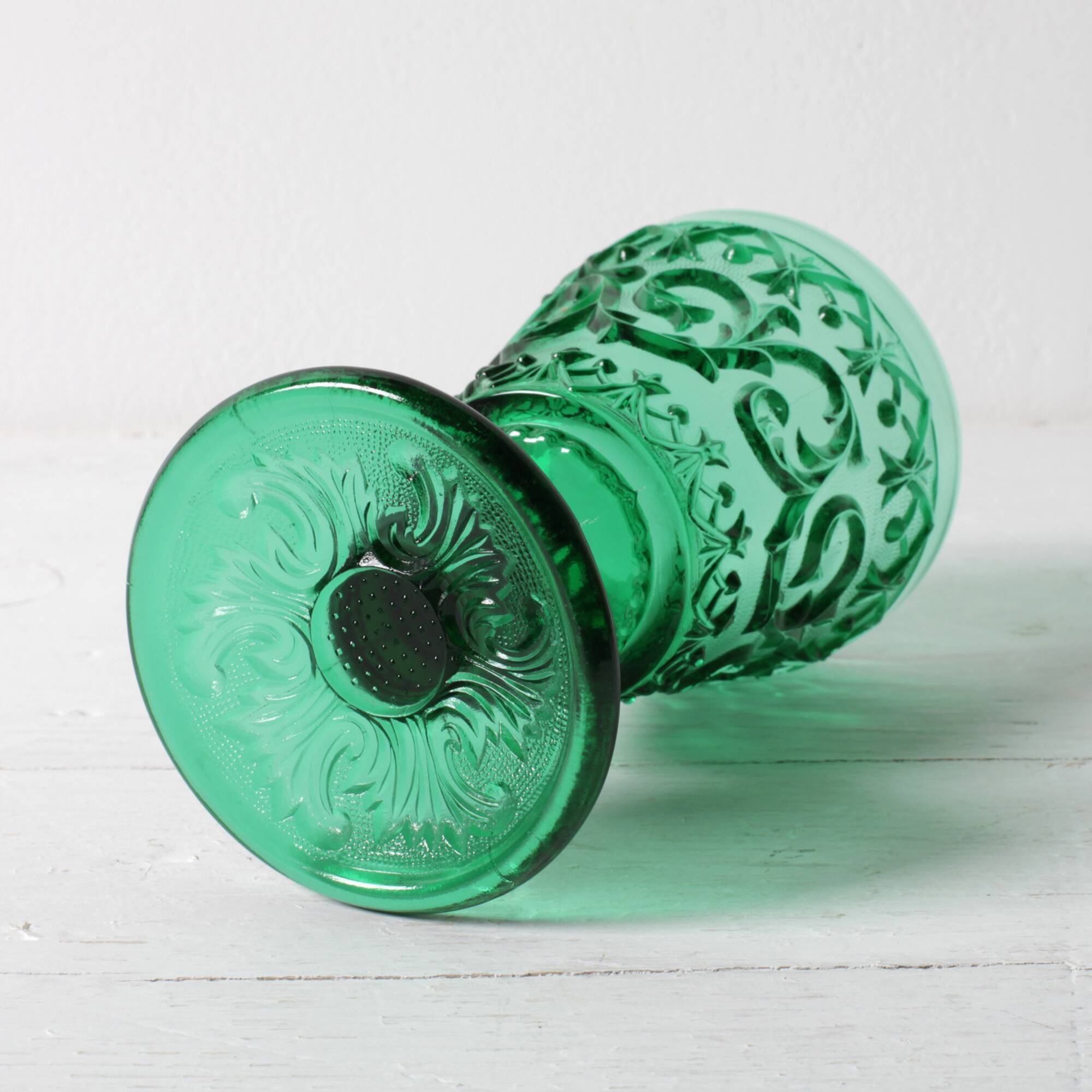 Vintage Green Stem Glass Arabesque / Wine Goblet Baccarat / France / 1840s
