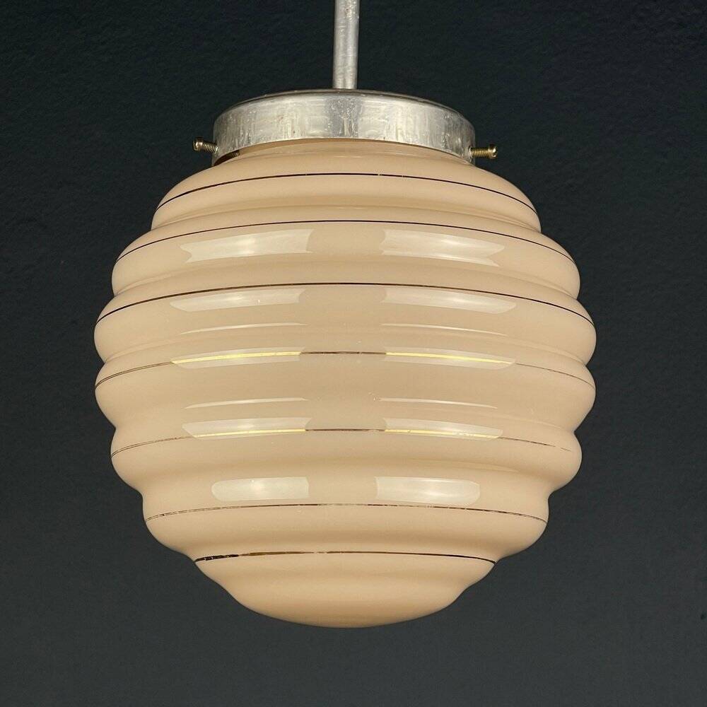 Vintage pink glass pendant lamp, Italy, 1950s