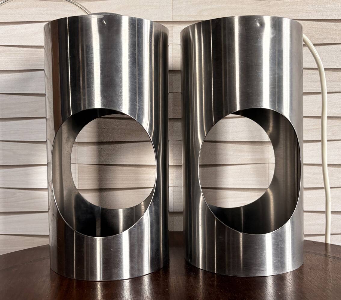 Large pair of Space Age / UFO design lamps in chrome steel – sculpture l