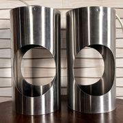 Large pair of Space Age / UFO design lamps in chrome steel – sculpture l