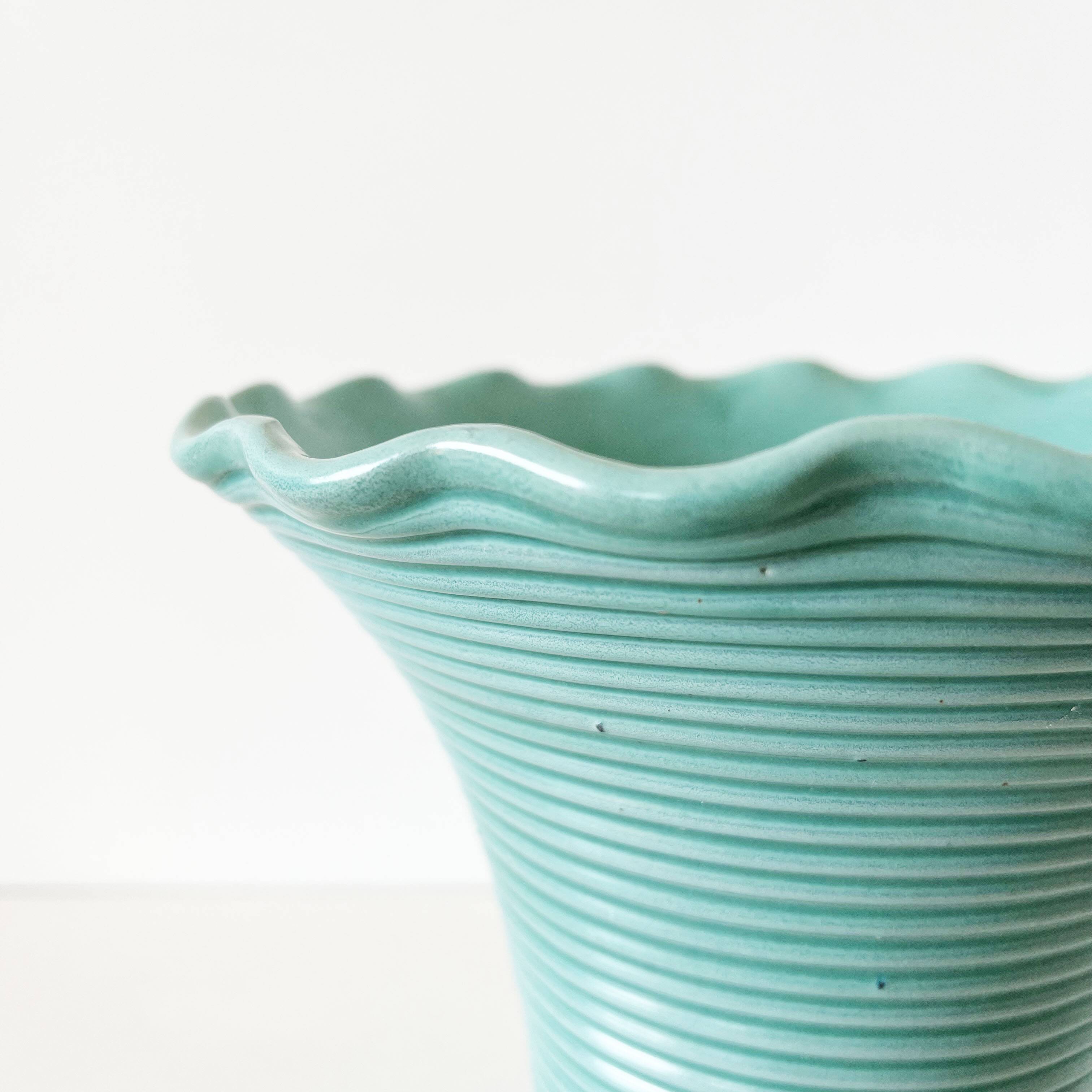 Vintage ceramic ribbed corolla vase