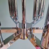 Chrome metal Space Age chandelier, 18 light points, 1970.