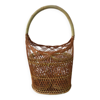 Wicker bottle rack, rattan, french vintage scoubidous