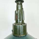 Industrial petrol enamel military pendant lamp with cast aluminium top, 1960s