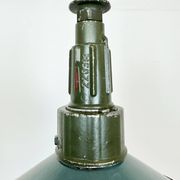 Industrial petrol enamel military pendant lamp with cast aluminium top, 1960s
