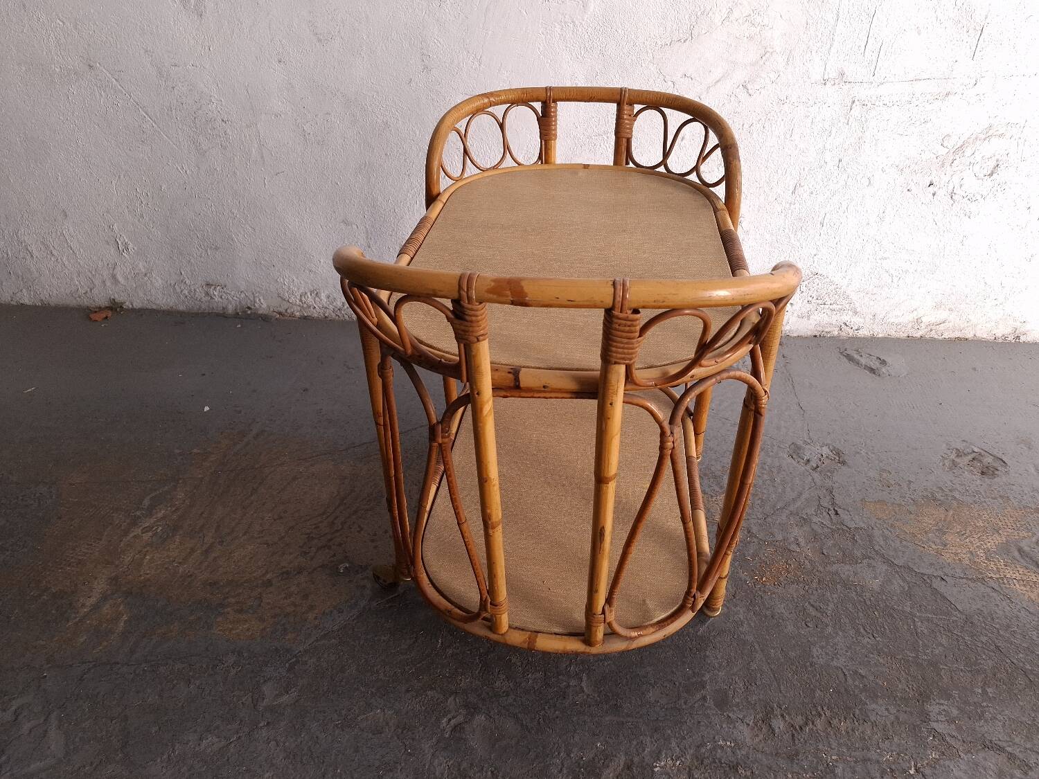 Vintage rattan serving trolley