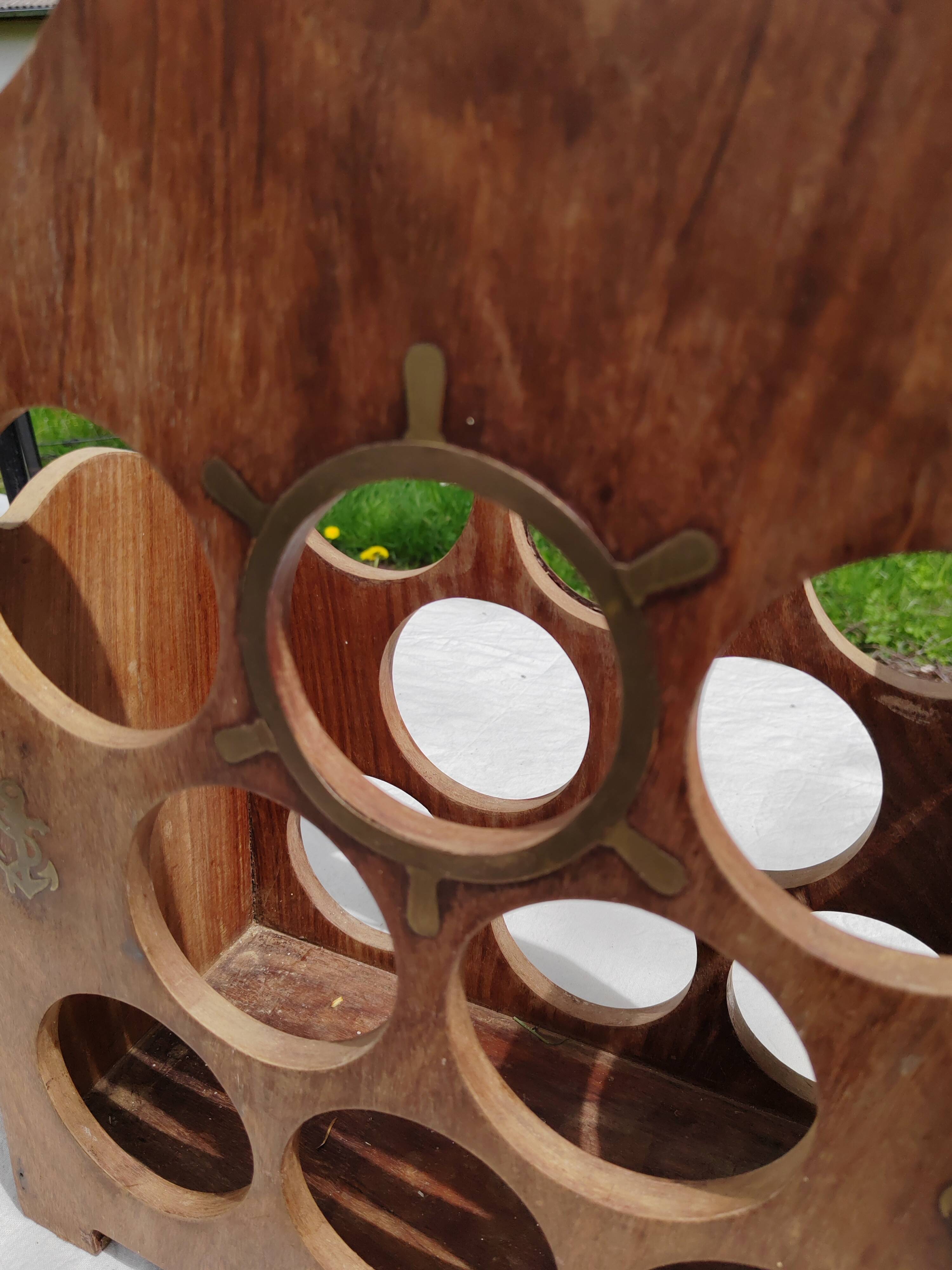 Wooden and brass bottle holder