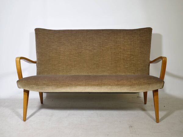 Canapé cocktail à deux places de style mid-century avec revêtement en velours, années 1960