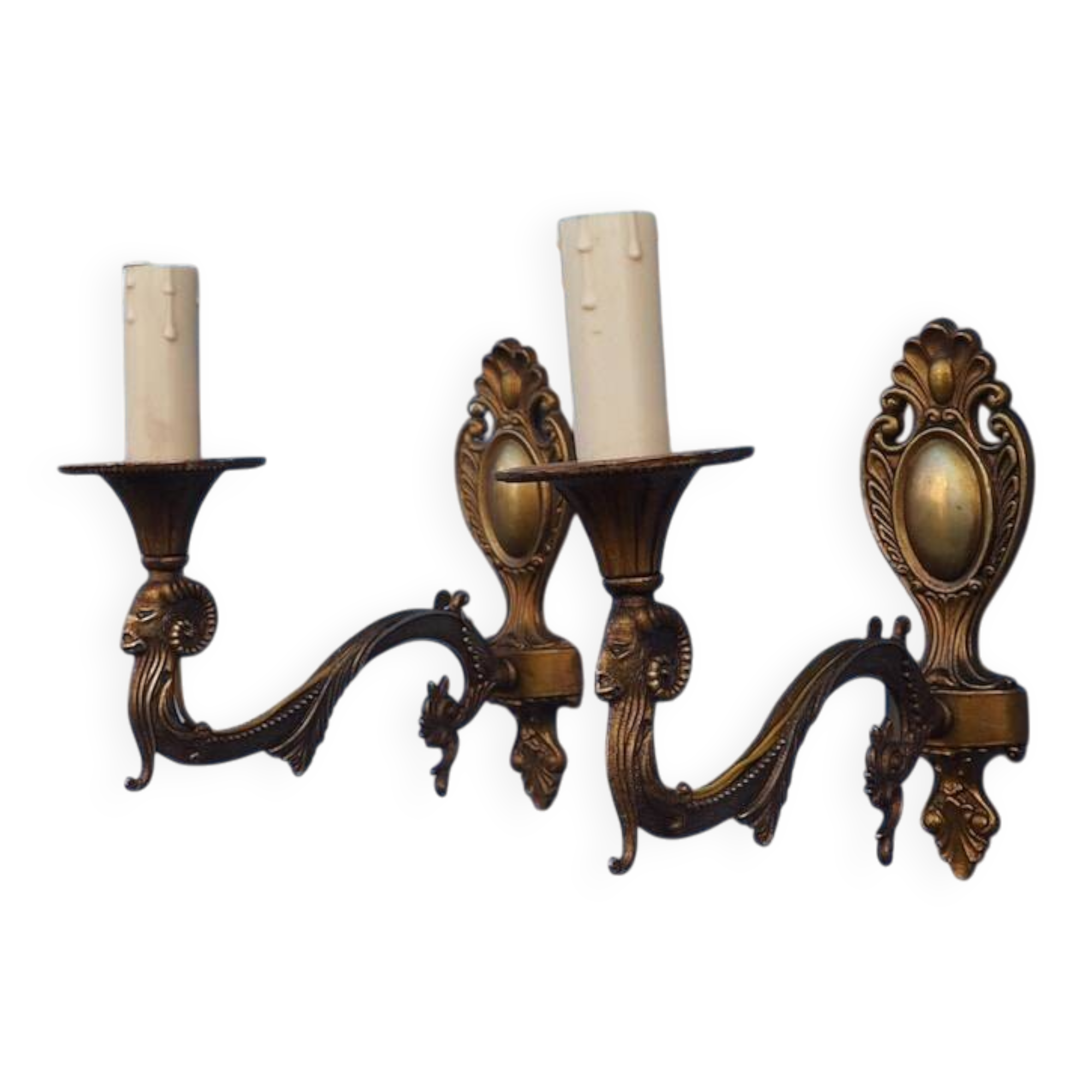 Vintage Rams Head French Bronze Wall Sconces Wall Lights C1930s Pair