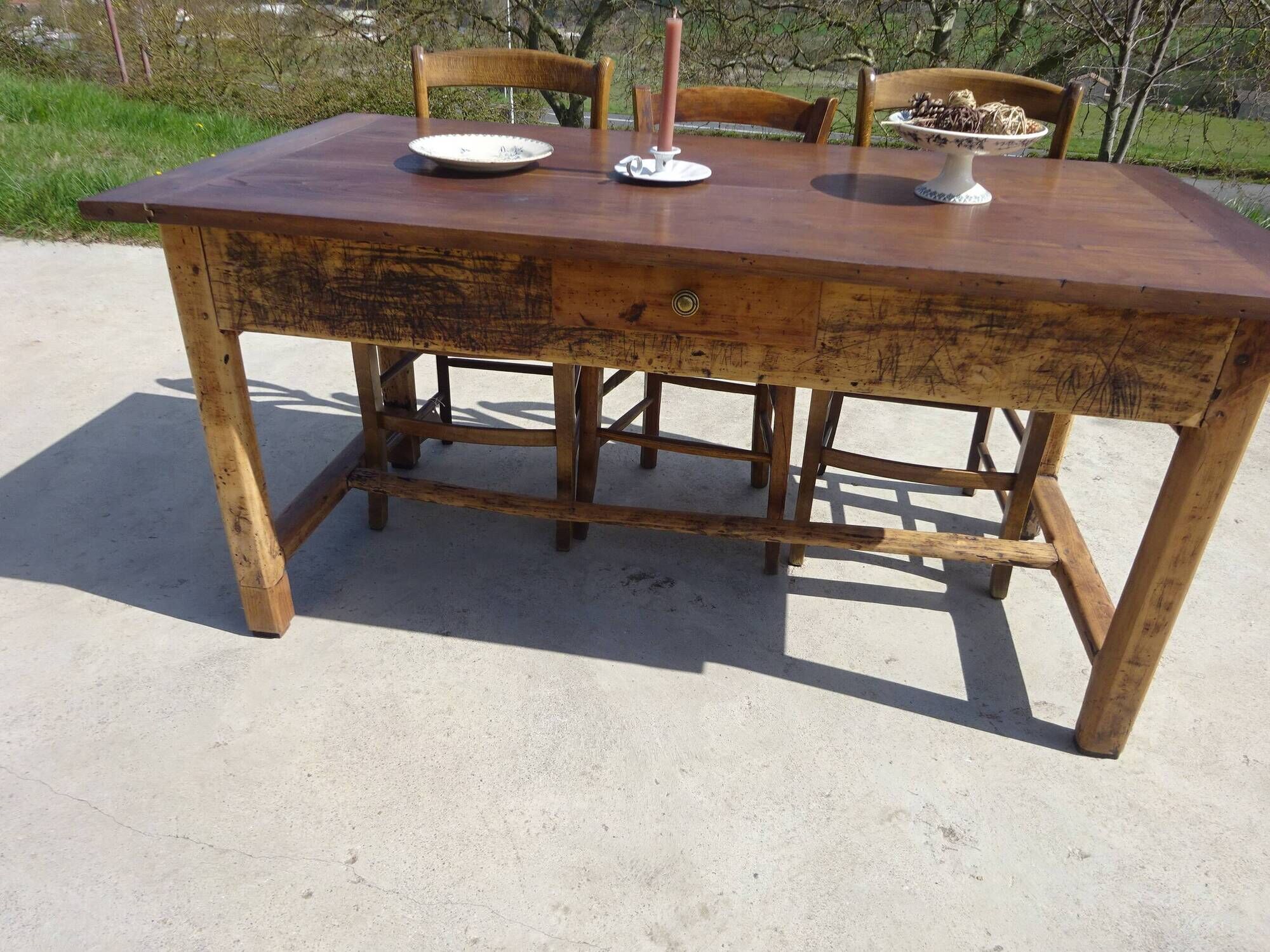 Restored antique farmhouse table, made entirely of solid oak.