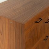 Classic shoe cabinet from the 1960s, walnut veneer, four drop-down doors, two drawers