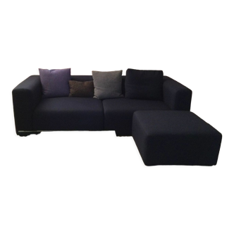 Straight sofa mags 3 places l228 cm fabrics steel cuttrio hay + ottoman + 4 cushions hay. navy