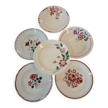 6 assiettes creuses anciennes dépareillées