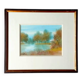 Painting signed richard litzelmann (1951-2020) – watercolor – lake landscape (n° 2)