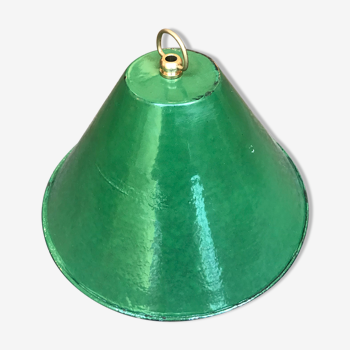 Lampshade Conical Tole Emaillee Green Vintage Suspension