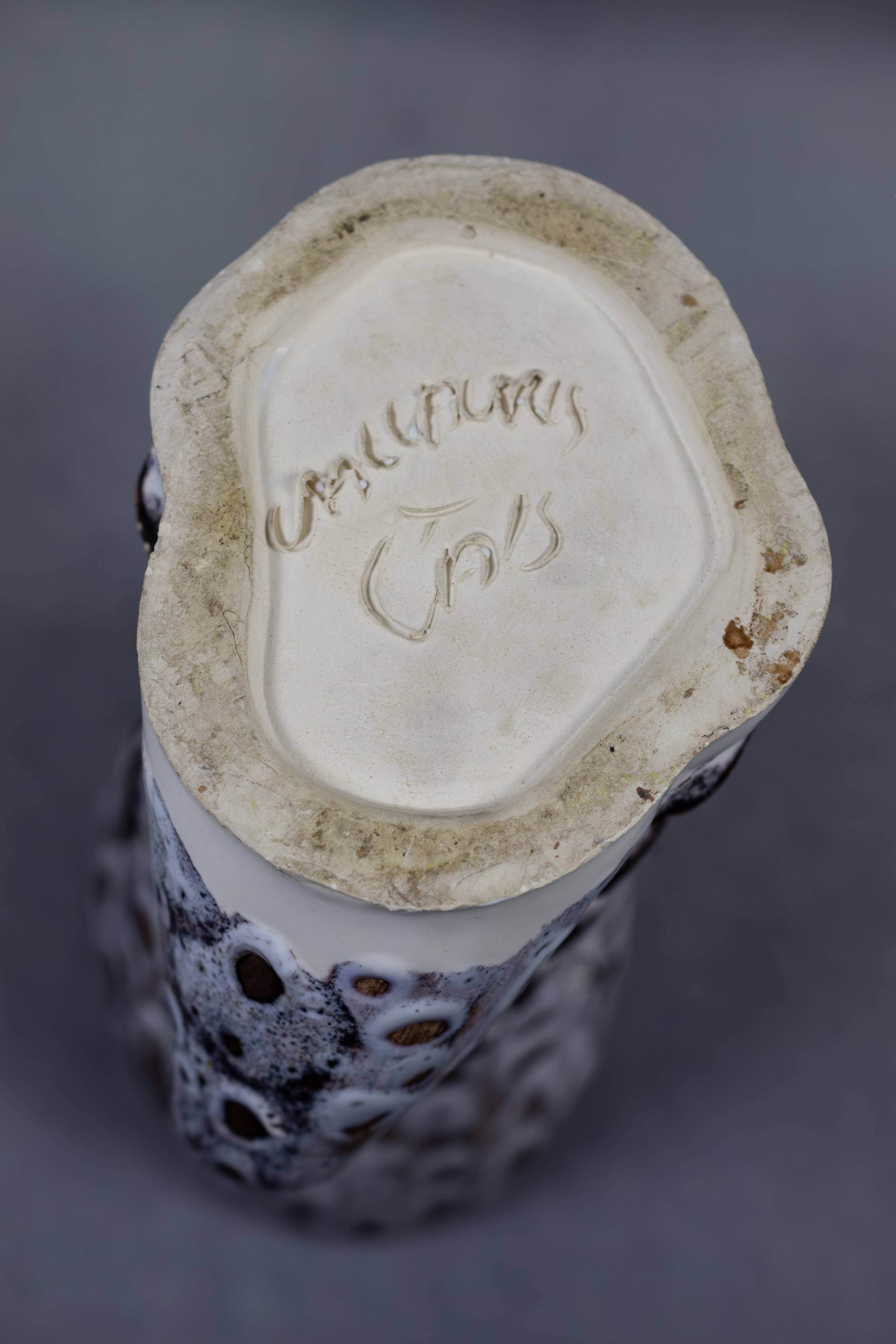 Vase with two handles in glazed ceramic - vallauris, marius giuge style fat lava