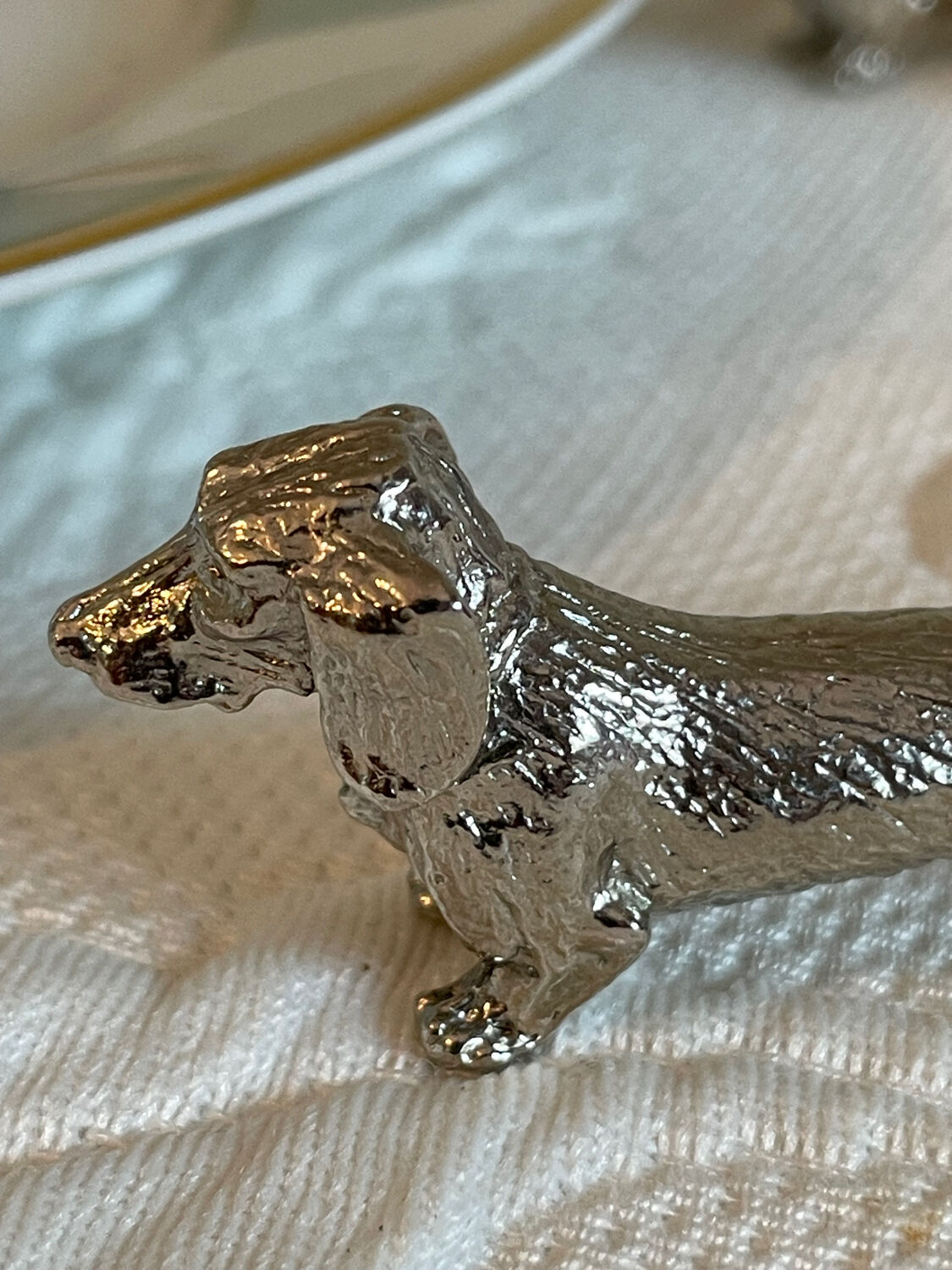 6 silver metal knife holders dachshund vintage 70