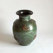 Art Deco Stoneware Vase with Fish Reliëf by Roger Guerin, Belgium, 1920s
