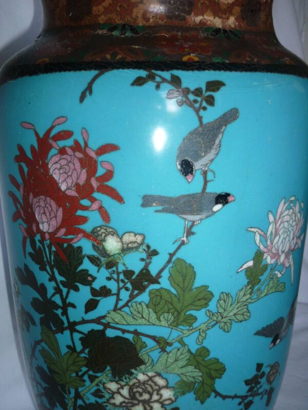 Vase chinois ancien en émaux cloisonnés 33 cm