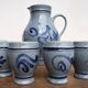 Pitcher and 6 glasses in vintage blue stoneware Marzi & Rémy German pottery