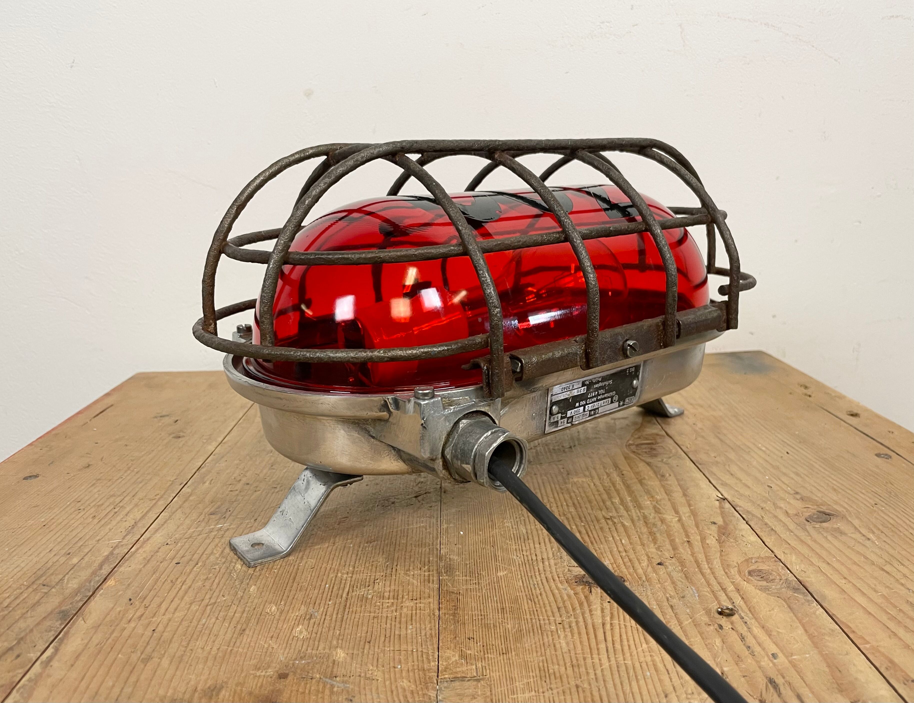 Industrial Cast Aluminium Wall Light with Red Glass from EOW, 1970s