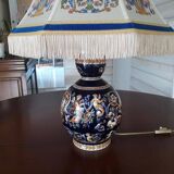 Gien table lamp, renaissance decor, blue background